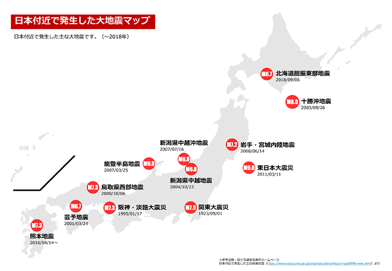 日本付近で発生した大地震マップ